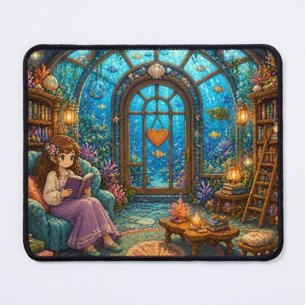 Item preview, Underwater Library Pixel Art Cozy Reading Room designed and sold by Yiruda-Art.