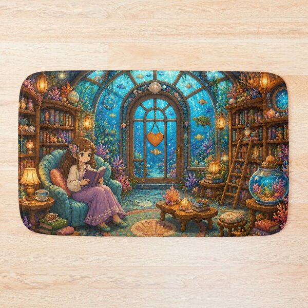 Item preview, Underwater Library Pixel Art Cozy Reading Room designed and sold by Yiruda-Art.