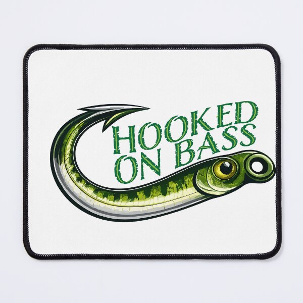 Item preview, Bass fishing Illustration in logo style with custom text "Hooked on Bass". designed and sold by Art-Horizon.