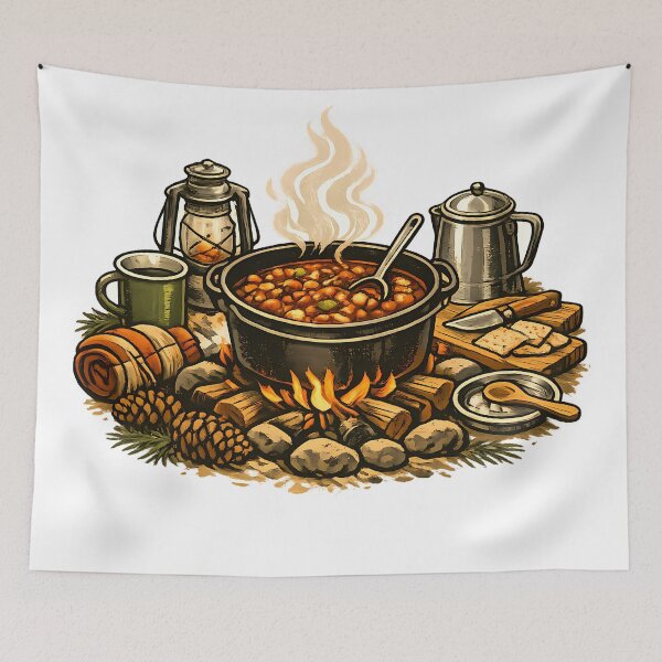 Item preview, Chili cooked in a cast iron pot by the fire. designed and sold by Daily Quirk.