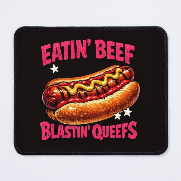 Item preview, Eatin' Beef Blastin' Queefs Funny Hot Dog Vintage T-Shirt designed and sold by FrameFlow.