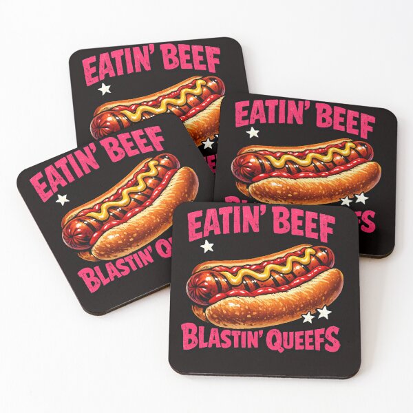 Item preview, Eatin' Beef Blastin' Queefs Funny Hot Dog Vintage T-Shirt designed and sold by FrameFlow.