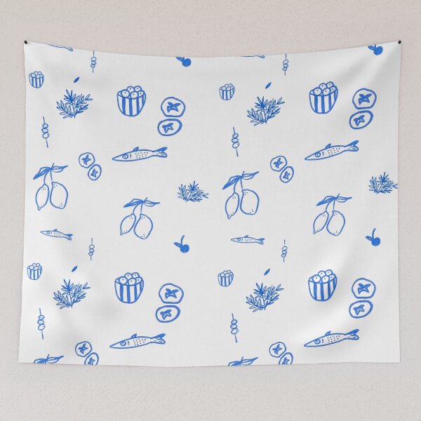 Item preview, Mediterranean Food Pattern in Cobalt Blue designed and sold by ElizabethCoelho.
