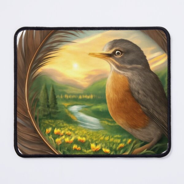 Item preview, American Robin in a Feather Frame with Serene Spring Landscape – Nature Digital Art designed and sold by cute-corner0.