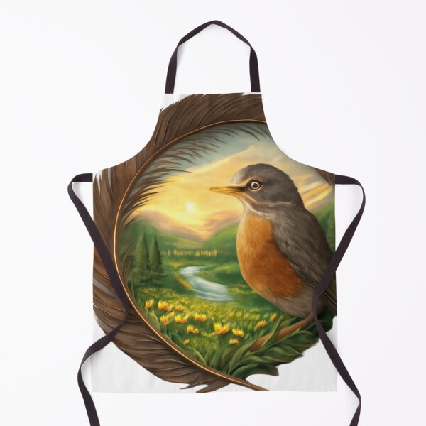 Item preview, American Robin in a Feather Frame with Serene Spring Landscape – Nature Digital Art designed and sold by cute-corner0.
