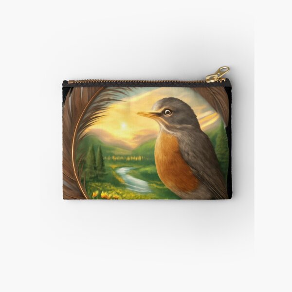 Item preview, American Robin in a Feather Frame with Serene Spring Landscape – Nature Digital Art designed and sold by cute-corner0.