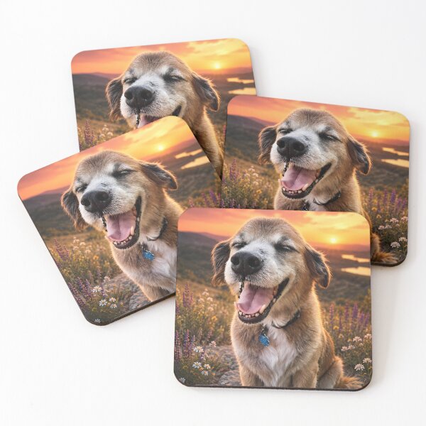 Item preview, Happy Senior Dog Smiling at Sunset in Wildflower Field designed and sold by SellingWSarah17.