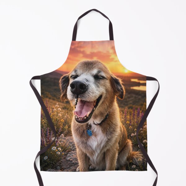 Item preview, Happy Senior Dog Smiling at Sunset in Wildflower Field designed and sold by SellingWSarah17.