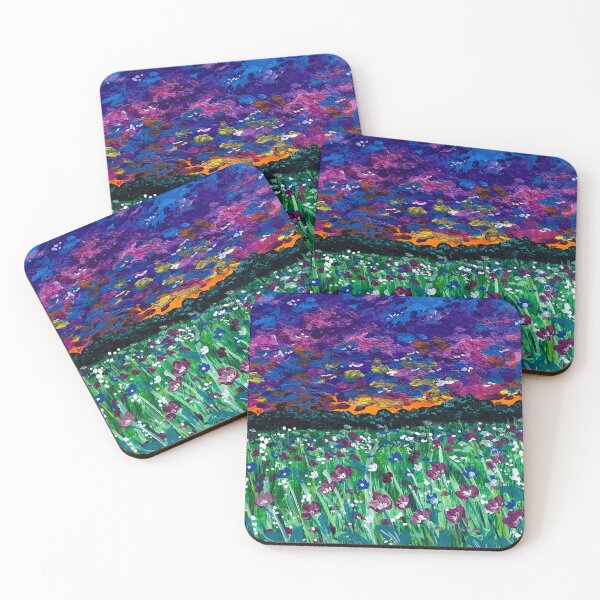 Item preview, Purple Wildflower Meadow Sunset | Acrylic Landscape Painting designed and sold by EeshaArshad.