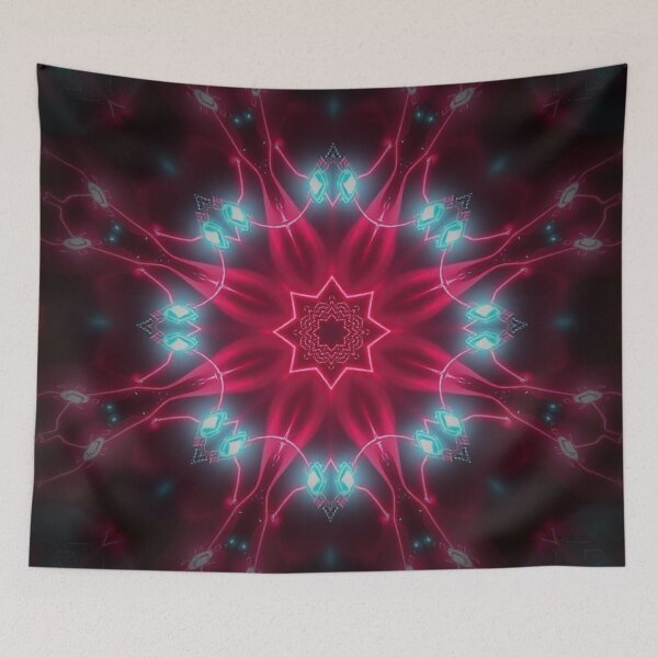 Item preview, Pink Cyan Neon Geometric Mandala designed and sold by IntelliMindDesigns.