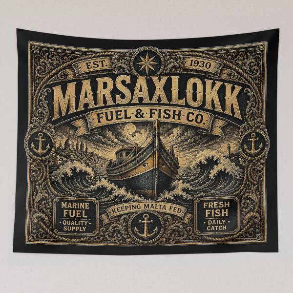 Item preview, Marsaxlokk Fuel and Fish Co Vintage Keeping Malta Fed Art designed and sold by RoyalOrderGallery.
