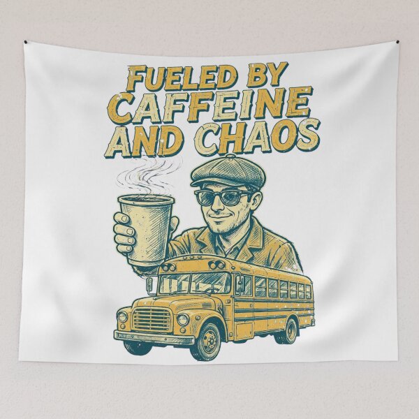 Item preview, Fueled By Caffeine And Chaos Funny School Bus Driver Coffee Retro Vintage designed and sold by Yellowriversss.
