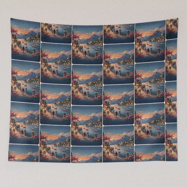 Item preview, Vintage Mediterranean Coastal Town Sunset Landscape designed and sold by TeeARTHY.