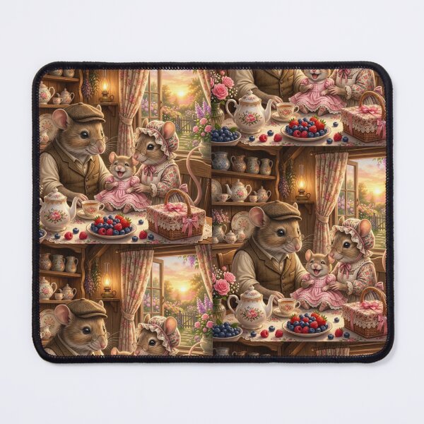 Item preview, Whimsical Mouse Family Tea Time in a Cozy Cottage Kitchen. designed and sold by JoyNest = "The nest of joy".