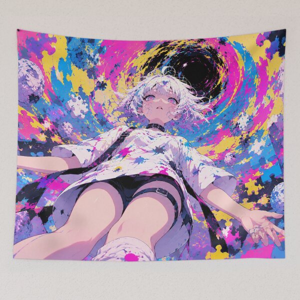 Item preview, Neon Pop Surrealism Anime Girl Puzzle Paint Splatter Art designed and sold by Japan-kanji-ya.