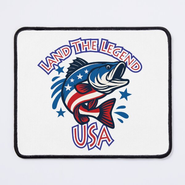 Item preview, Bass fishing Illustration in logo style with custom text "Land the Legend, USA". designed and sold by Art-Horizon.