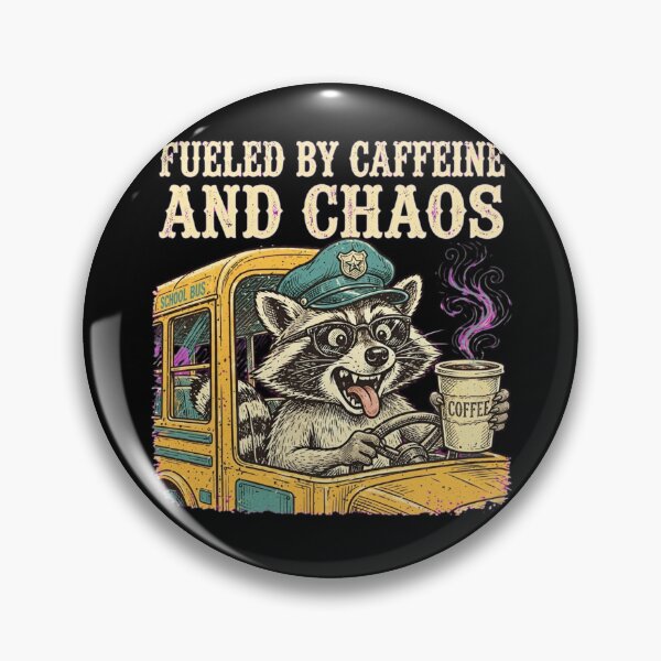 Item preview, Fueled By Caffeine And Chaos Funny Raccoon School Bus Driver Coffee Retro designed and sold by Yellowriversss.