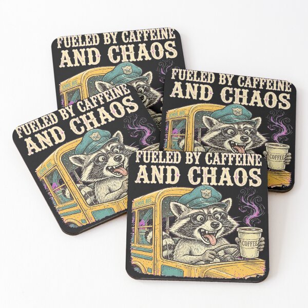 Item preview, Fueled By Caffeine And Chaos Funny Raccoon School Bus Driver Coffee Retro designed and sold by Yellowriversss.