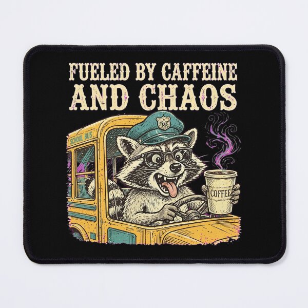 Item preview, Fueled By Caffeine And Chaos Funny Raccoon School Bus Driver Coffee Retro designed and sold by Yellowriversss.