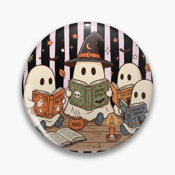 Item preview, Pink Striped Halloween Ghosts Reading designed and sold by Roy & Tiffany.