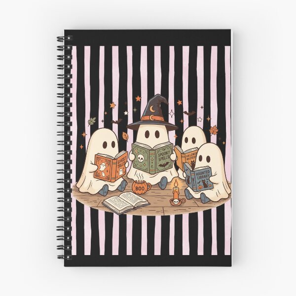 Item preview, Pink Striped Halloween Ghosts Reading designed and sold by Roy & Tiffany.