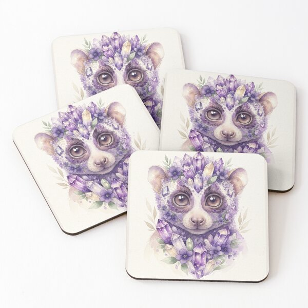 Item preview, Boho Amethyst Slow Loris Mystic Crystal Watercolor Art Print designed and sold by TheMinimalFrame.