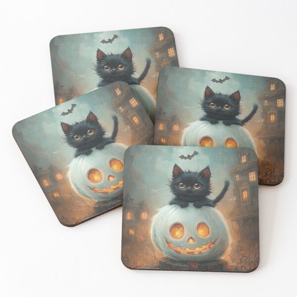 Item preview, Cute Black Cat on Glowing Pumpkin, Whimsical Halloween Art designed and sold by Tolchik.