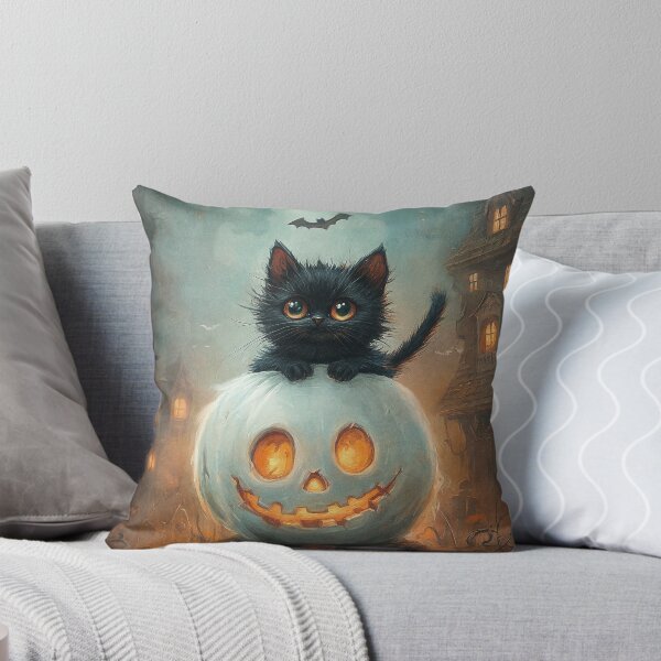 Item preview, Cute Black Cat on Glowing Pumpkin, Whimsical Halloween Art designed and sold by Tolchik.