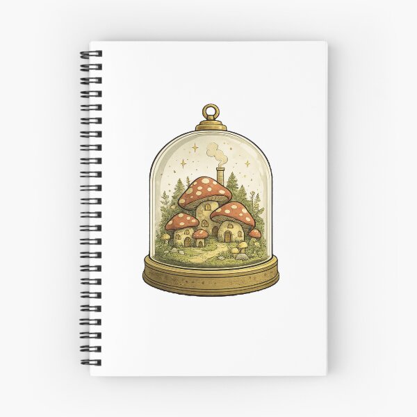 Item preview, Mushroom Village in a Glass Dome | Whimsical Fairy Cottage | Cozy Fantasy Forest Minimalist Illustration designed and sold by Velnox.co.