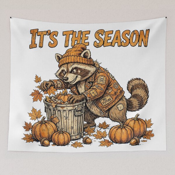 Item preview, It's The Season Funny Feral Fall Raccoon Pumpkin Trash Can Punk Autumn designed and sold by Yellowriversss.