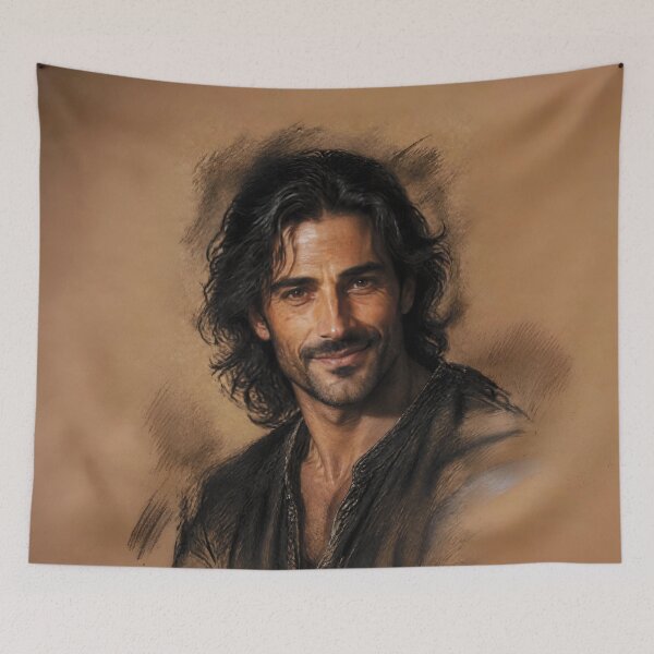 Item preview, Charcoal and Pastel Portrait of a Mediterranean Man designed and sold by Lucia Amaris Art.