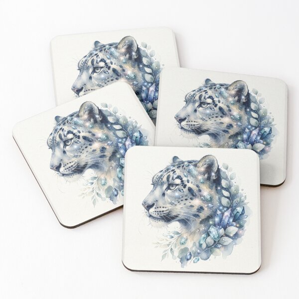Item preview, Boho Sapphire Snow Leopard Mystic Crystal Watercolor Art Print designed and sold by TheMinimalFrame.