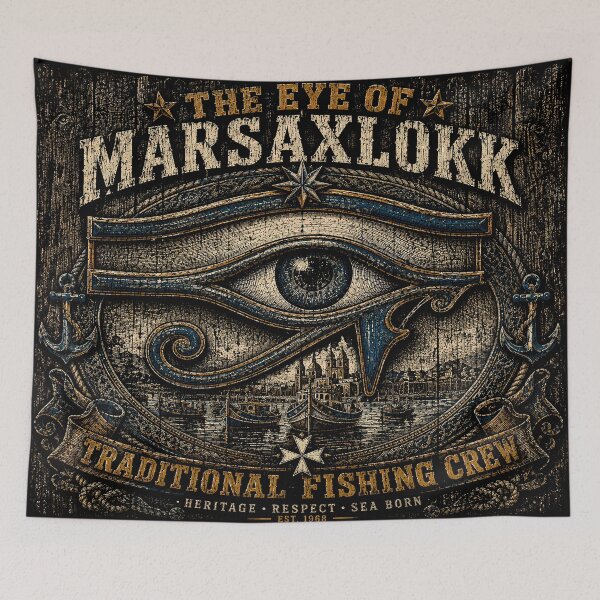 Item preview, The Eye of Marsaxlokk Traditional Fishing Crew Malta Vintage art designed and sold by RoyalOrderGallery.