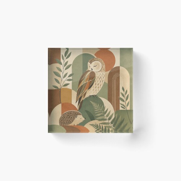 Item preview, Owl & Hedgehog Forest Geometric Wall Art designed and sold by SweetManar.