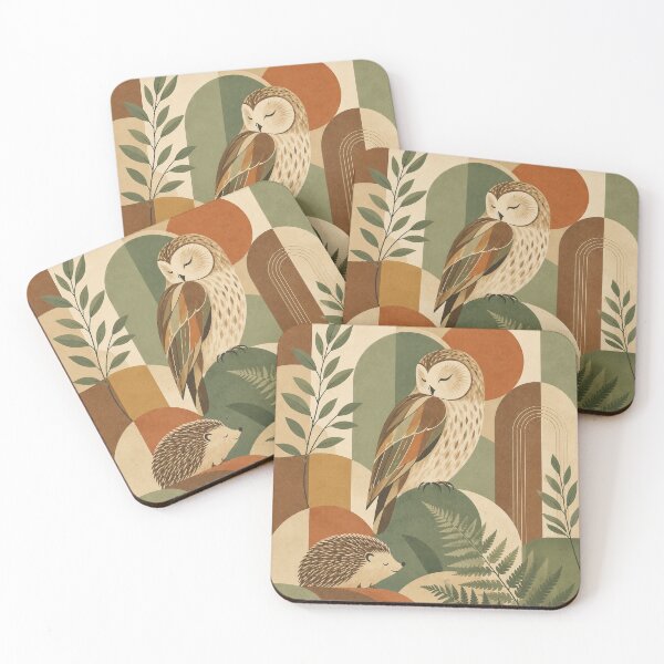 Item preview, Owl & Hedgehog Forest Geometric Wall Art designed and sold by SweetManar.