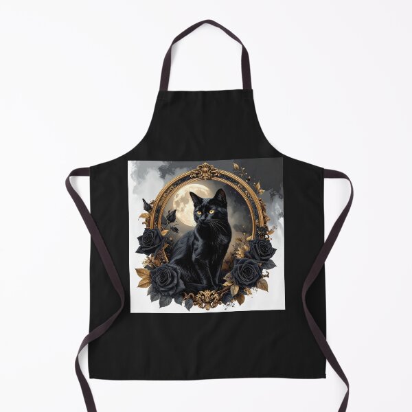 Item preview, Elegant Black Cat with Gothic Roses and Full Moon Halloween Art designed and sold by OksArtStudio.