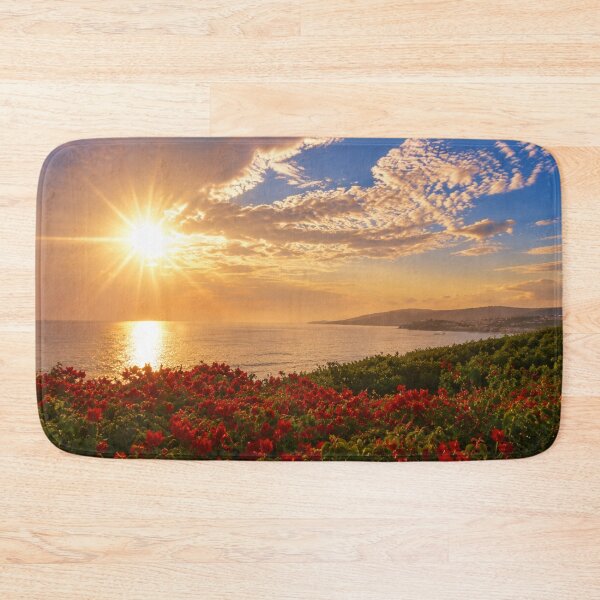 Item preview, Golden Coastal Sunset Above Vibrant Red Flowers designed and sold by Wild Bloom Paws.