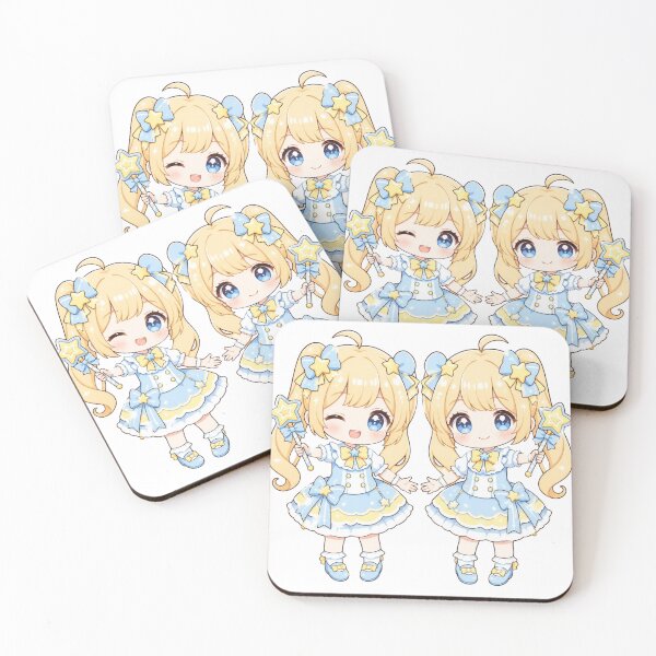 Item preview, Cancer Zodiac Twin Star Fairies | Cute Kawaii Chibi Magical Girl Astrology Art | Blue & Yellow Celestial Wand Illustration designed and sold by Cosmic Zodiac Studio.