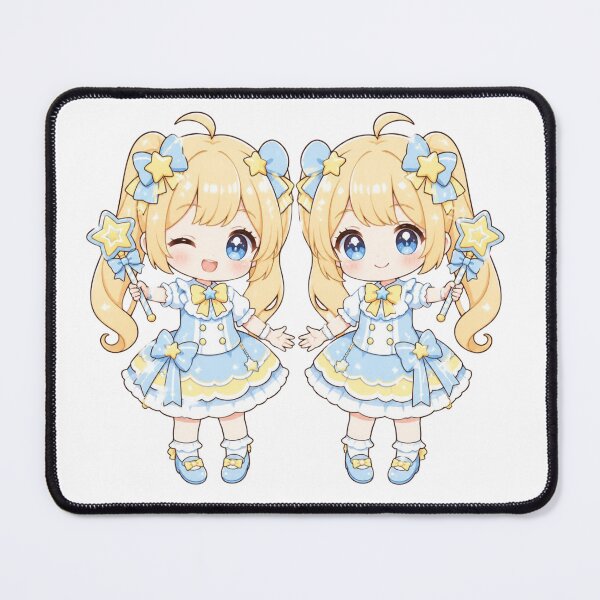 Item preview, Cancer Zodiac Twin Star Fairies | Cute Kawaii Chibi Magical Girl Astrology Art | Blue & Yellow Celestial Wand Illustration designed and sold by Cosmic Zodiac Studio.