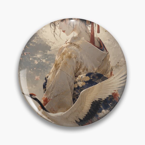 Item preview, Sacred Crane Journey – Ethereal Japanese Kimono Woman with Flying Cranes, Moonlight & Wabi-Sabi Wall Art designed and sold by UkiyoeFusion.