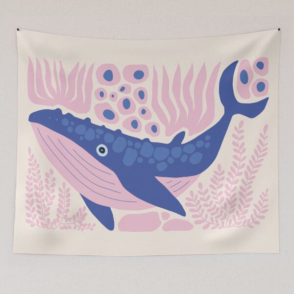 Item preview, Matisse Inspired Blue Whale Abstract Pastel Pink Ocean Art  designed and sold by FaizArtShop.