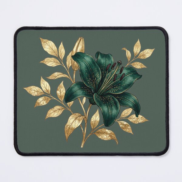 Item preview, Emerald Green Lily Gold Foil Leaves Luxury Botanical Art designed and sold by BreezifyDesignStudio.