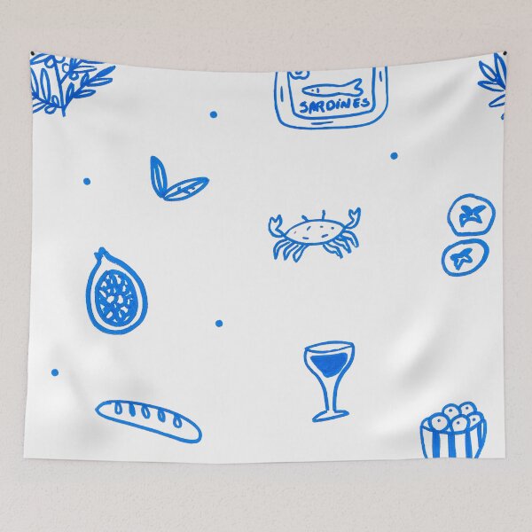 Item preview, Mediterranean Sea and Bistro Pattern in Blue designed and sold by ElizabethCoelho.