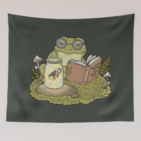 Item preview, Frog reading a book, Goblincore botanical art, Cottagecore aesthetic illustration, Toad with glasses designed and sold by LeshanArt.