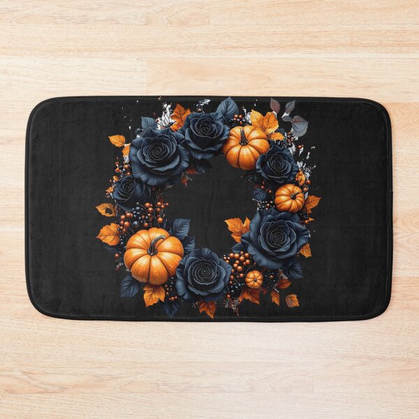 Item preview, Gothic Halloween Wreath with Black Roses and Orange Pumpkins designed and sold by OksArtStudio.