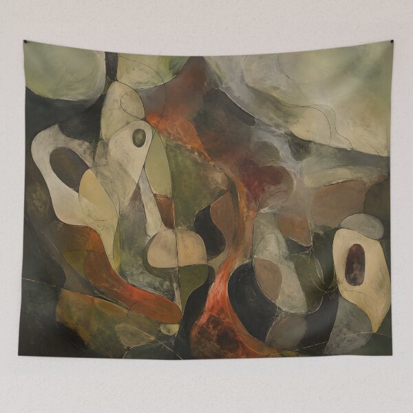 Item preview, Earthy Organic Abstract Art – Mid Century Modern Boho Shapes in Olive, Rust and Cream designed and sold by GutyzDesignsES.