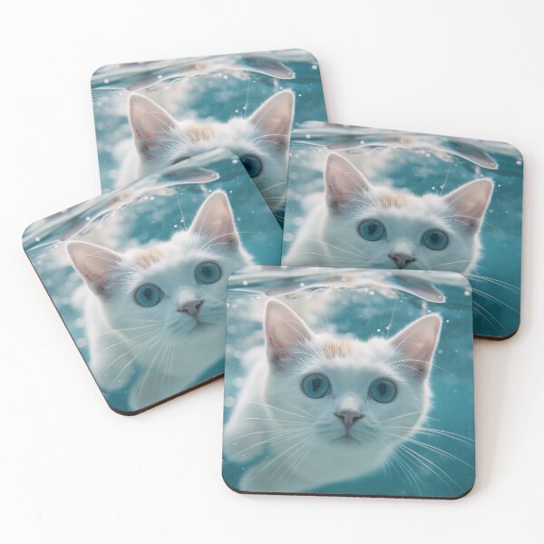 Item preview, Underwater White Cat Whimsical Aqua Blue Animal Art designed and sold by FaizArtShop.