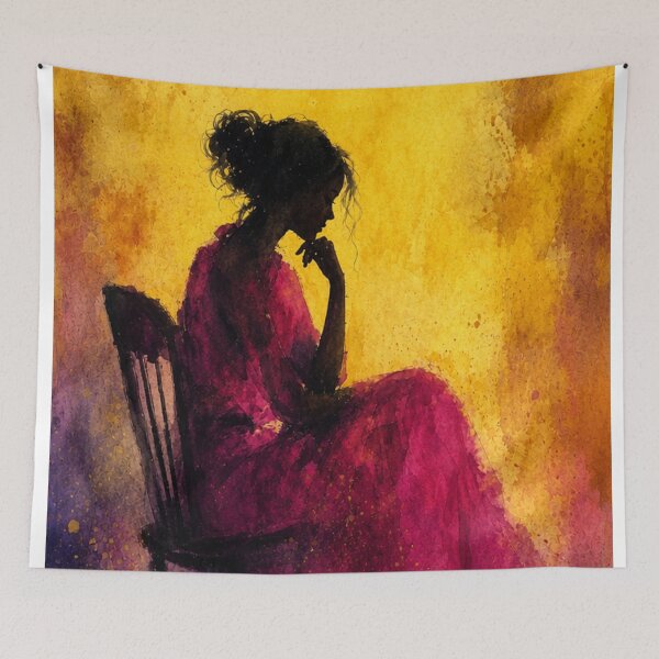 Item preview, Melancholy Woman - Contemporary Magenta and Gold Art Print designed and sold by Joey Santiago.
