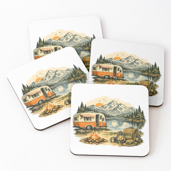 Item preview, Retro camper van by a mountain lake designed and sold by Daily Quirk.