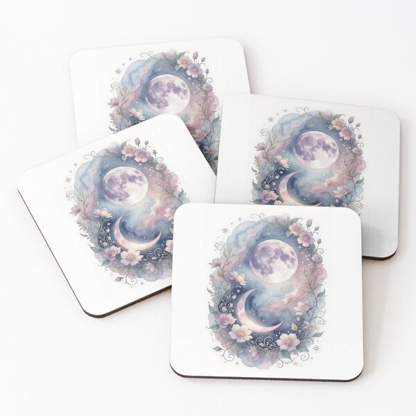 Item preview, Moon and Flowers Celestial Illustration designed and sold by HappyOops.
